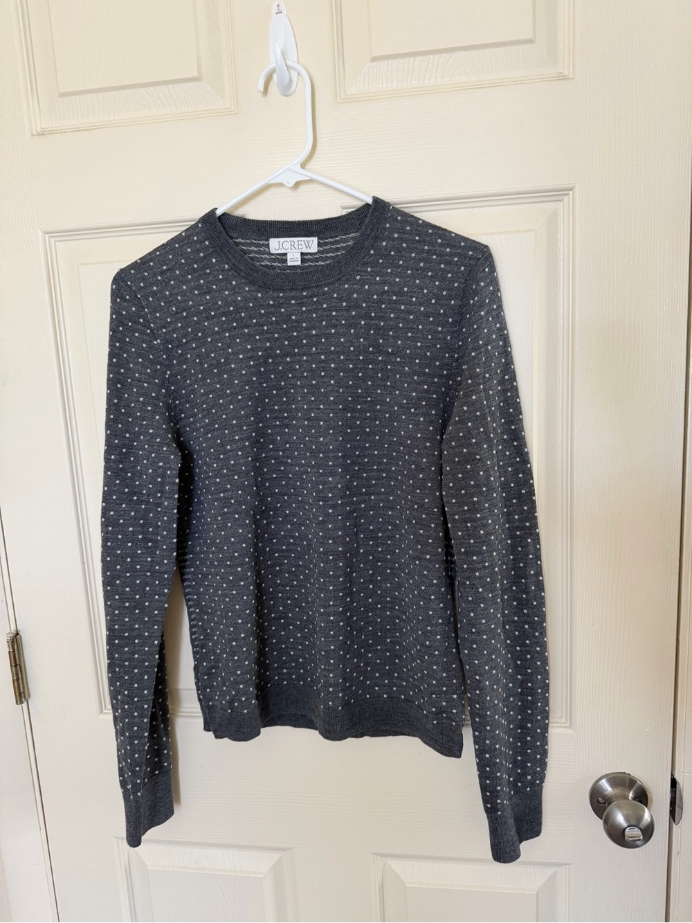 J. Crew women’s Charcoal Crewneck Sweater with White Dot Pattern